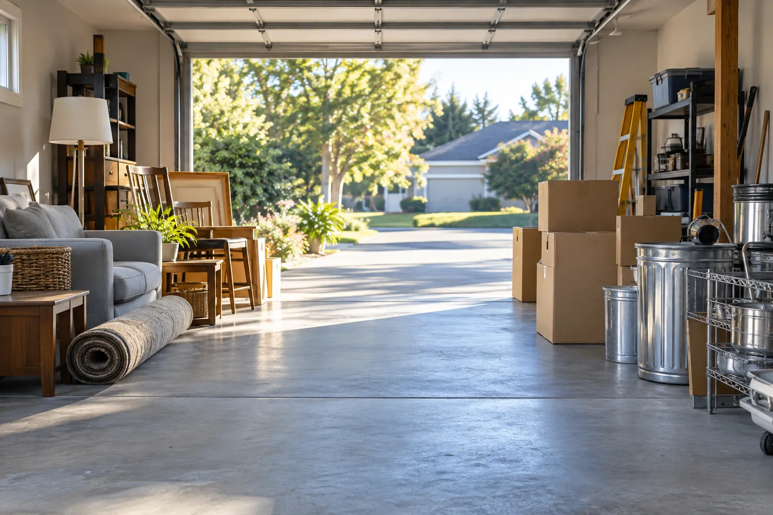 Illustrative garage arranged for reuse and recycling decisions